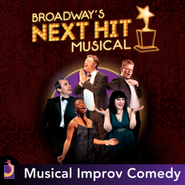 group of five formally dressed people with text that read's broadway's next hit musical
